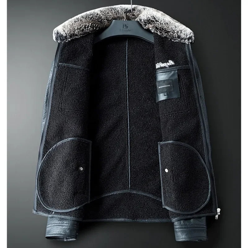 2023 Leather Coat Mens Fur Integrated PU Jacket Motorcycle Winter Thickened 250110Z