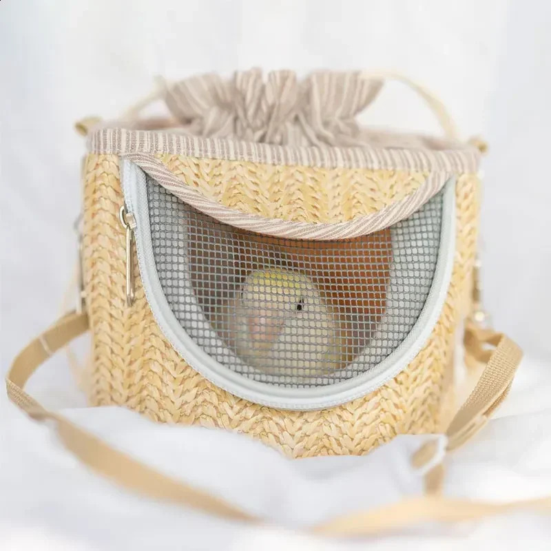 Parrot Cage Go Out with Straw Woven Peony Bird Small Pet Backpack Portable Breathable Outer Cage Bird Supplies Bird Cages 250121