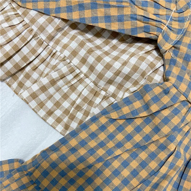 Spring Summer Girls Clothing Cute Children Dresses Kids Baby Girl Plaid Cotton Linen Lapel Collar Dress Long Sleeve Skirt 250120