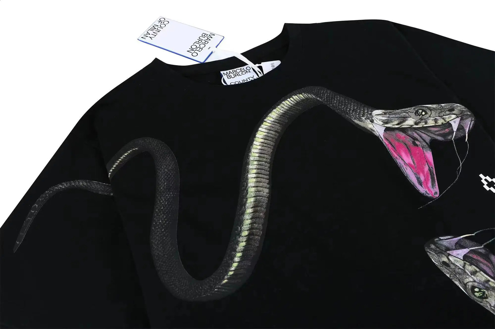 American High Street Trendy Short Sleeve T-shirt With Snake Black Print O-Neck Loose Shirt For Men Women Same Style Top 250122