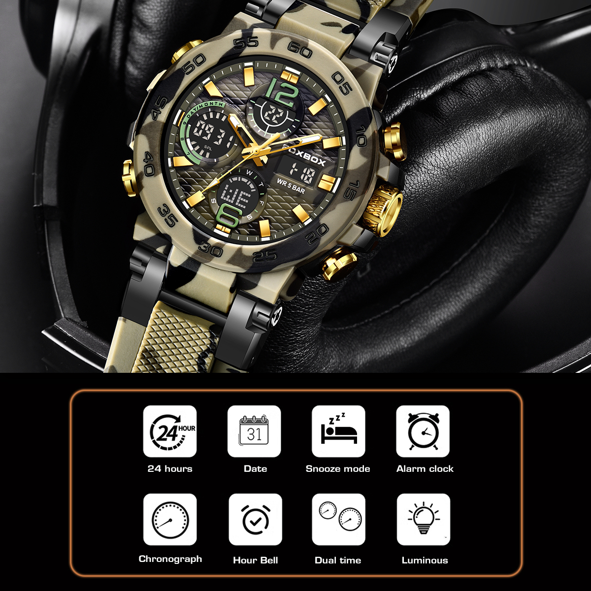 LIGE's new multifunctional fashionable sports timing code watch with waterproof and luminous dual display electronic watch