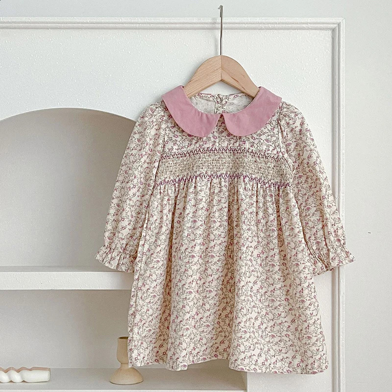 Girls Clothes Autumn Smocking Dress Floral Childrens Set Outerwear Outfits Spring Kids Clothing Baby Girls Princess Dress 250120
