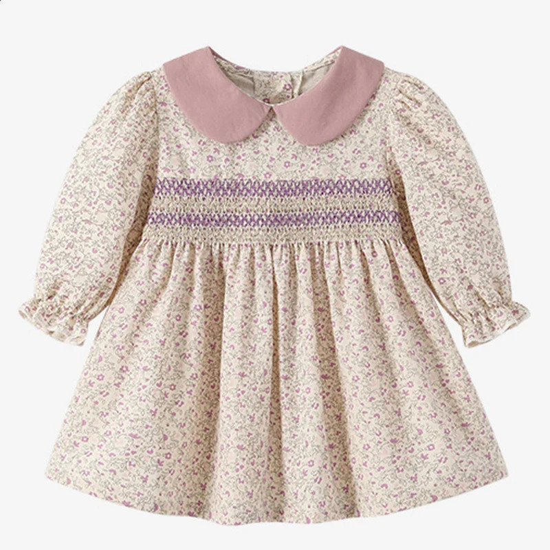 Girls Clothes Autumn Smocking Dress Floral Childrens Set Outerwear Outfits Spring Kids Clothing Baby Girls Princess Dress 250120