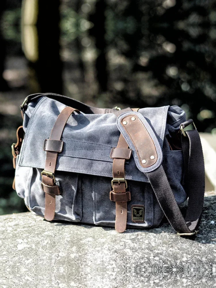 MUCHUAN Canvas Leather Men Messenger Bags Big Satchel Shoulder Bags Male Laptop Briefcase Travel Handbag 250207