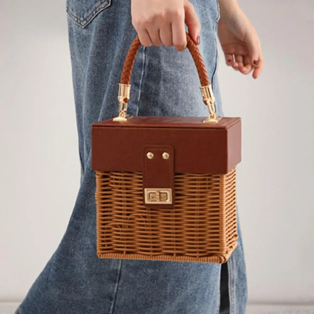 rattan black straw Shoulder Bag Women hand-woven Messenger Bag Summer Beach Square box Straw Handbag For lady Bolsa Feminina 250121