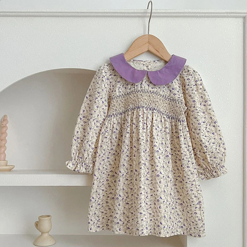 Girls Clothes Autumn Smocking Dress Floral Childrens Set Outerwear Outfits Spring Kids Clothing Baby Girls Princess Dress 250120