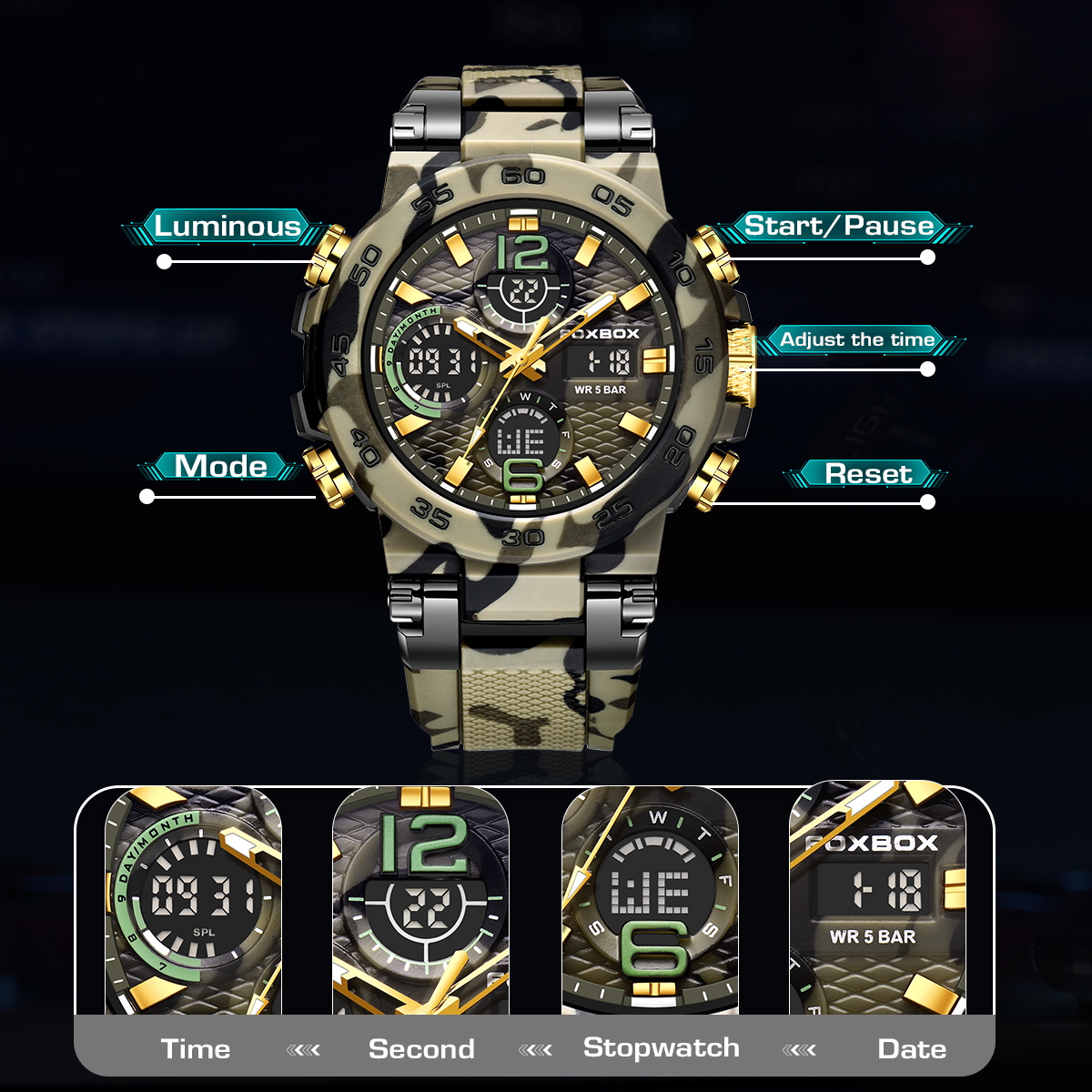 LIGE's new multifunctional fashionable sports timing code watch with waterproof and luminous dual display electronic watch
