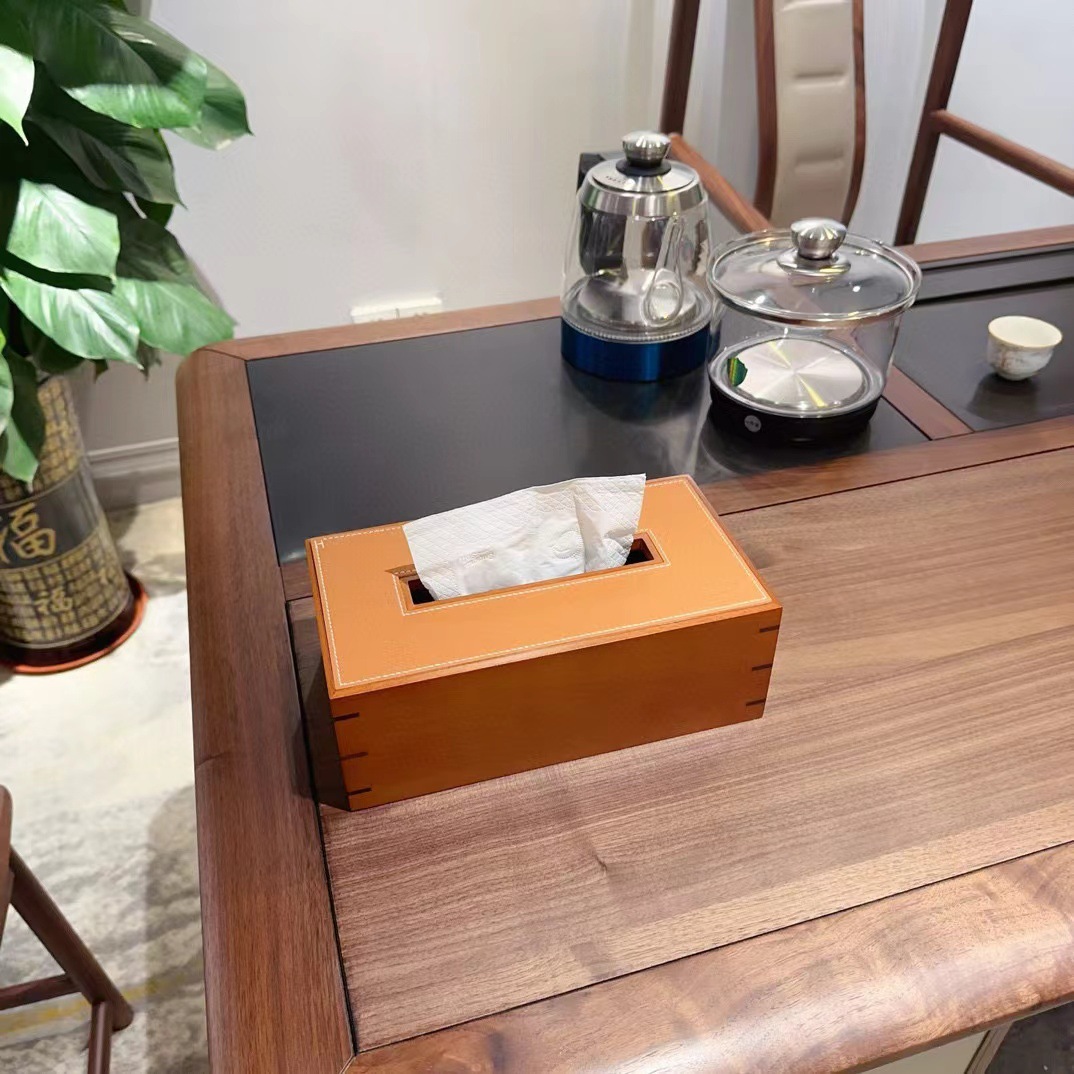 Tissue Boxes Solid Wood Living Rooms Coffee Table Leather Napkins Box Packaging Household Gift