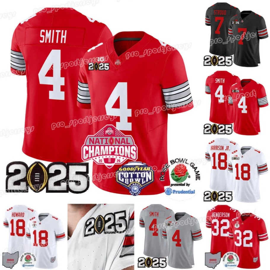 4 Jeremiah Smith Ohio States 2025 College National Champion Buckeyes Jersey Jack Sawyer Will Howard Caleb Downs Treveyon