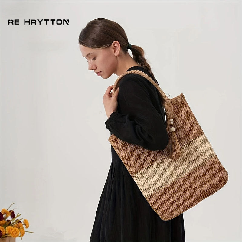 Beach Tote Handbag, Shoulder hine Straw Woven Bag, Women's Bag