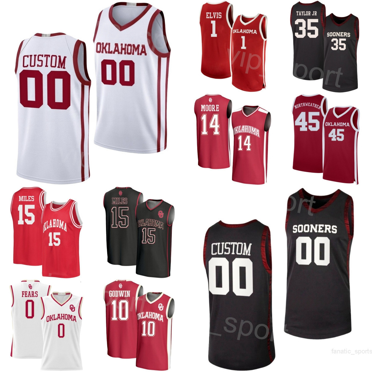 Printed College 10 Sam Godwin Jersey Basketball Oklahoma Sooners Kids Man Women 2 Brycen Goodine 45 Luke Northweather 0 Jeremiah Fears Jalon Moore Glenn Taylor OS
