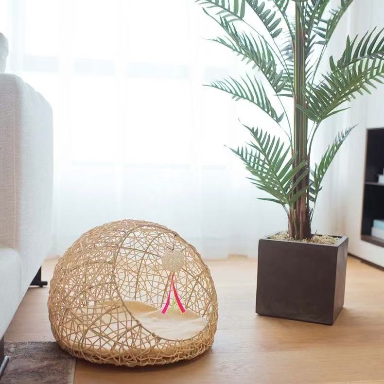 2025 new Summer Four Seasons Universal Vine Weaving Kitten Bed Cat Supplies Pet House Toys Detachable Washable Dog Nest Cool