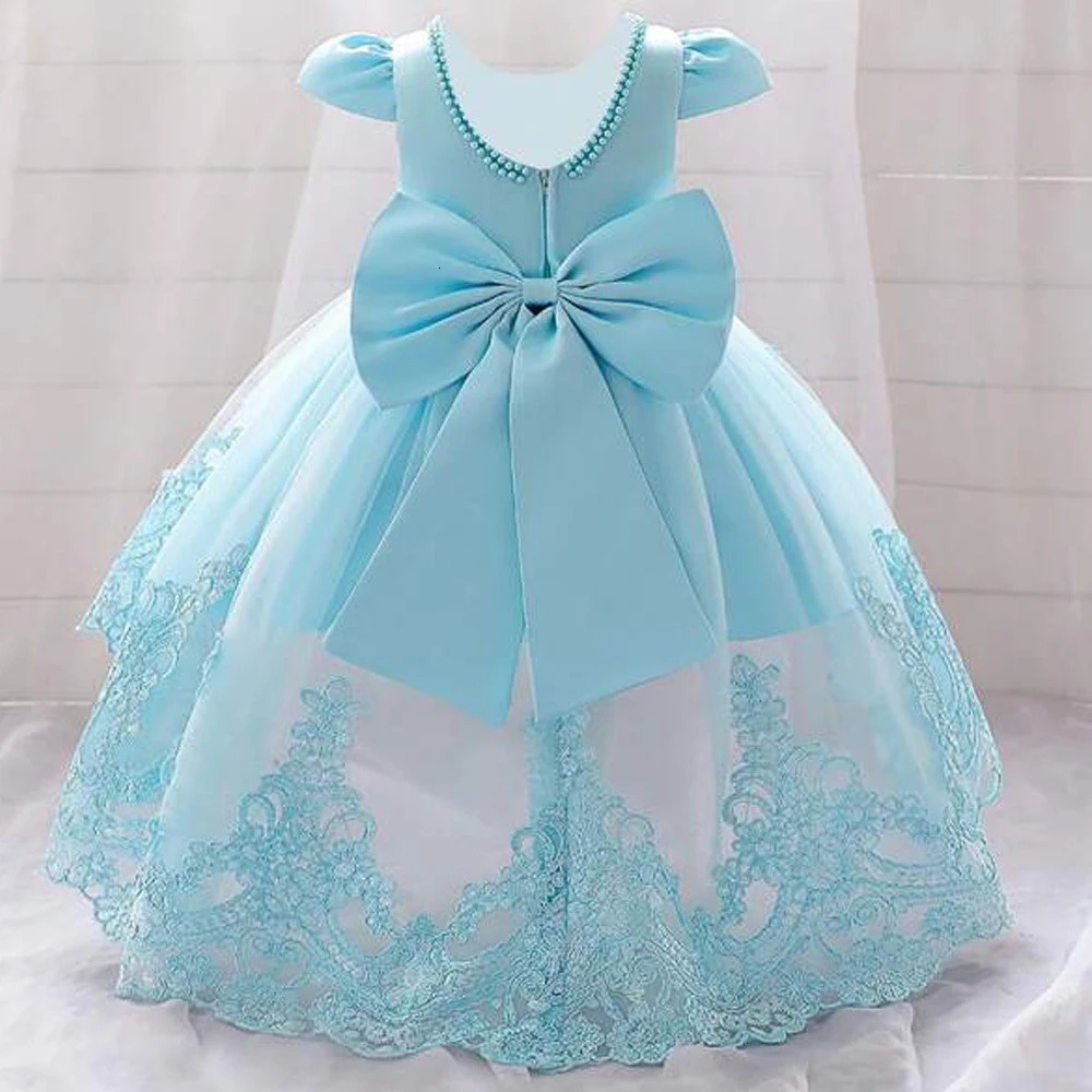 Toddler Flower Girls Dress Bow Tulle 1st Birthday Party Baptism White Baby Dresses Princess Wedding Bridemaid Prom Costume 250117