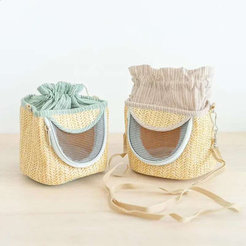Parrot Cage Go Out with Straw Woven Peony Bird Small Pet Backpack Portable Breathable Outer Cage Bird Supplies Bird Cages 250121