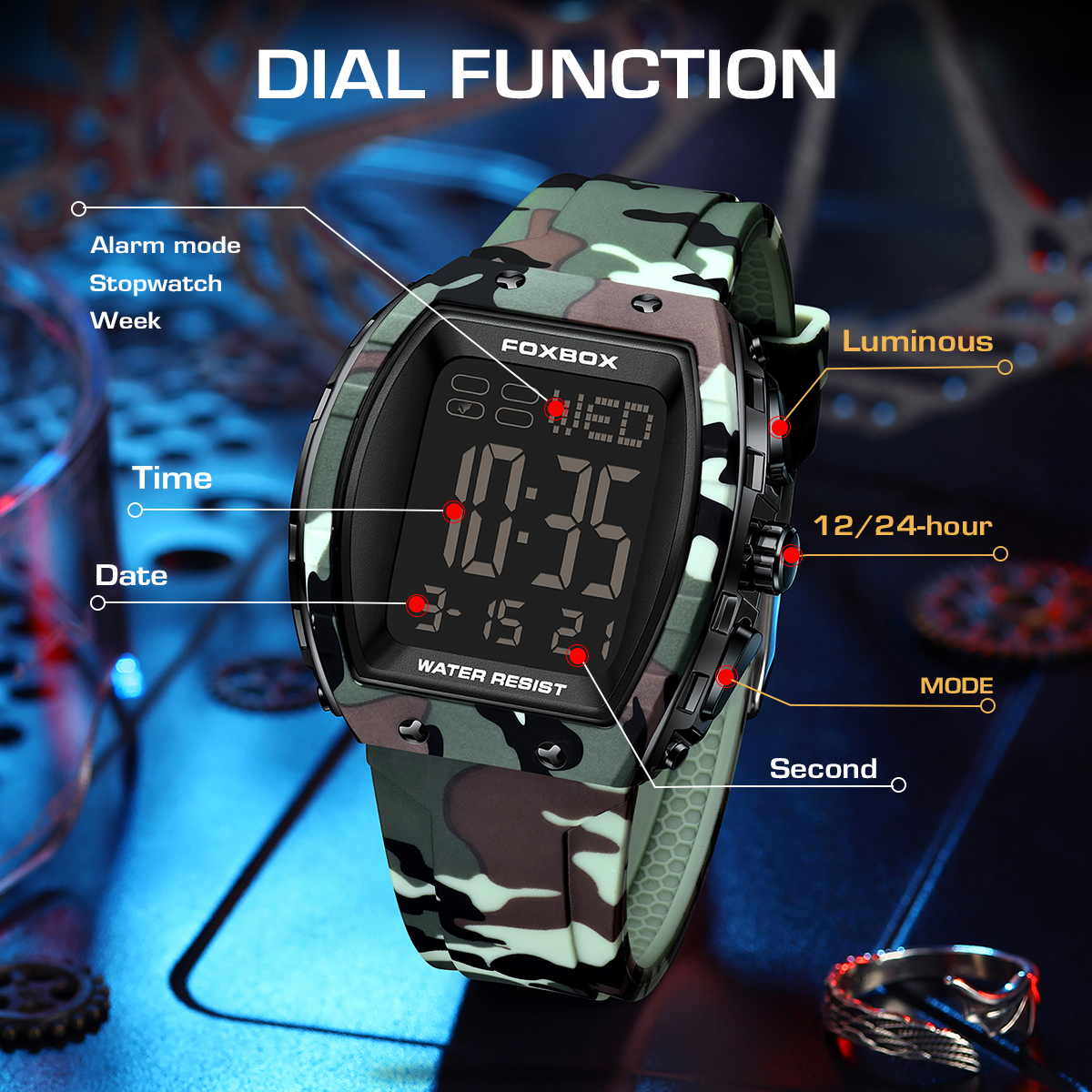 LIGE Classic Men's Large Dial Electronic Watch Multi functional Alarm Clock Night Light Calendar Watch Silicone Tape Sports Timing Code Watch