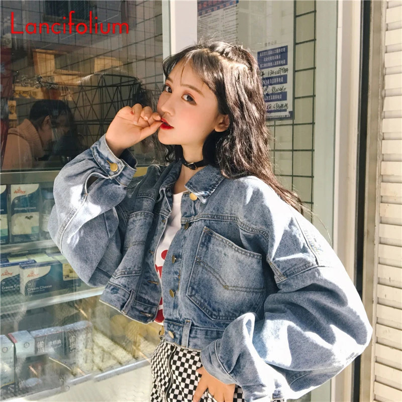 Giacca Di Jeans A Corto Di Oversize Chic Sunda Tasca Da Tasca Da Tasca Da Tasca…