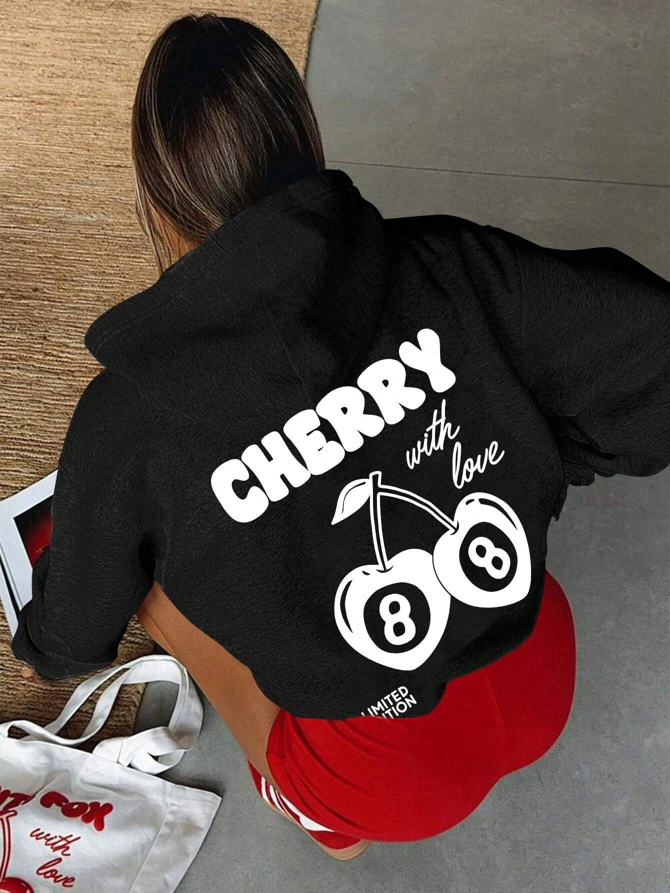 Cherry 88 Art Letter Print Hoody Autumn Fleece Hoodies Hip Hop Loose Streetwear Unisex AllMatch Fashion Woman Tops 250121