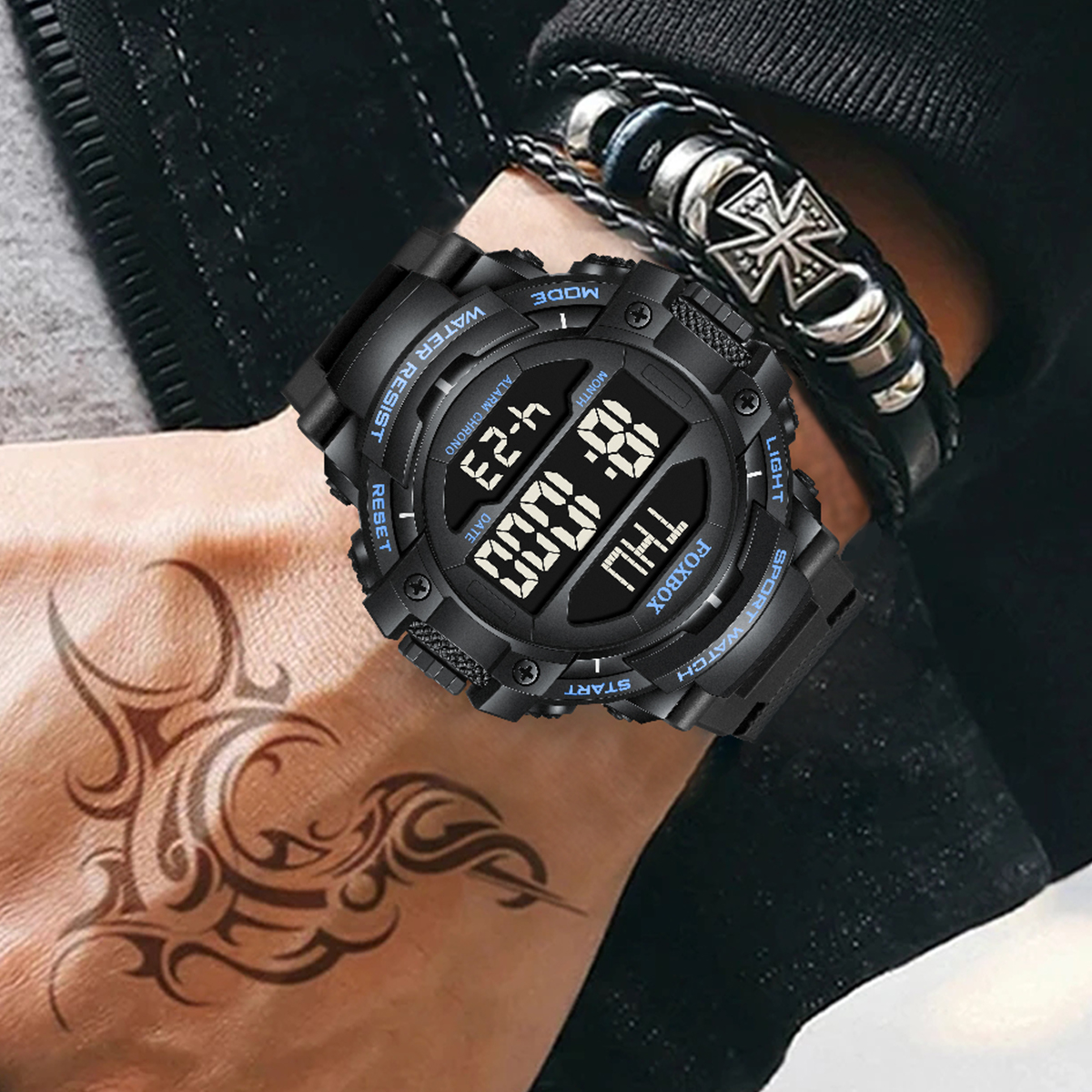 LIGE new digital display electronic watch multifunctional waterproof night light timing code sports watch large dial watch