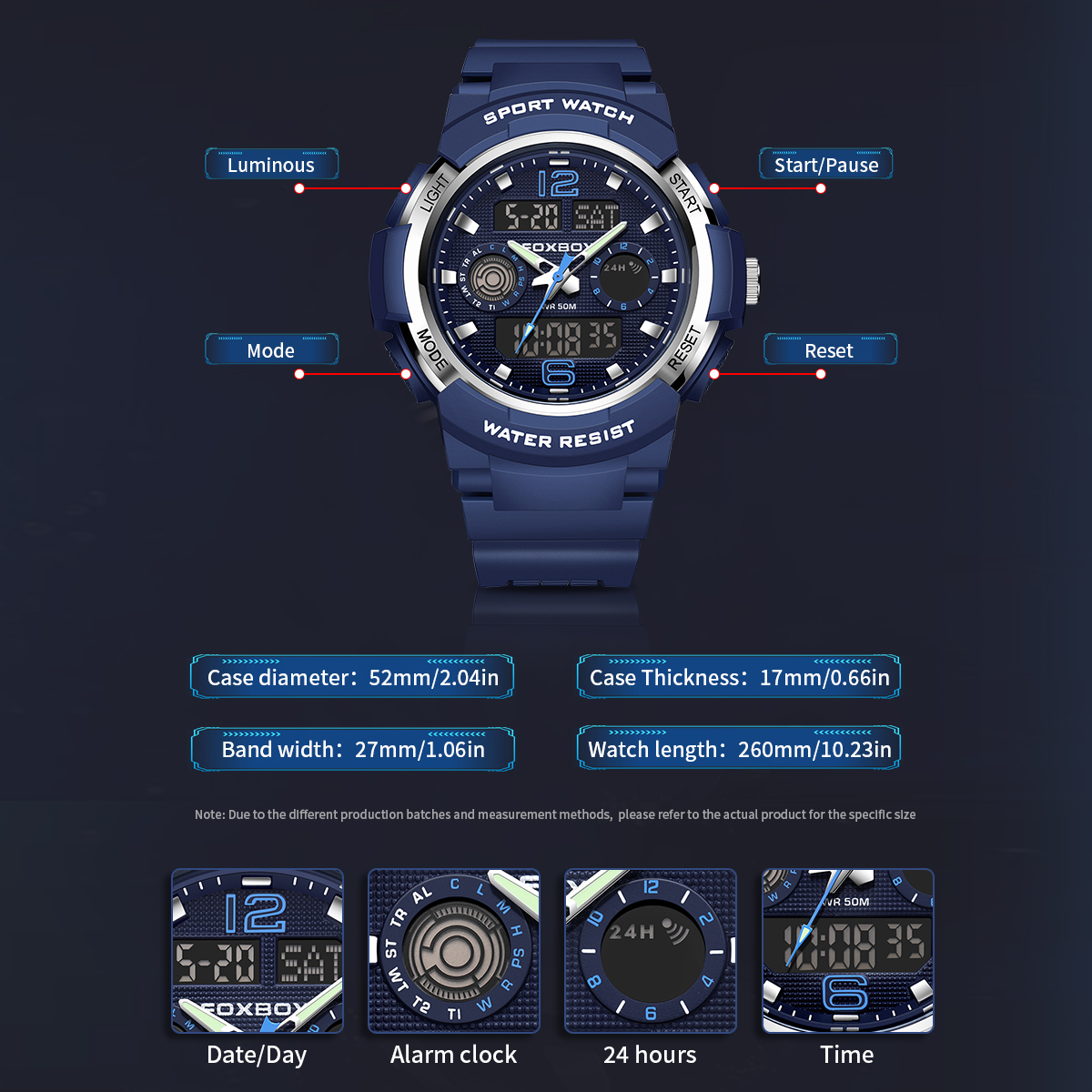LIGE Fashion Sports Large Dial Dual Display Electronic Watch Men's Waterproof Multi functional Student Watch