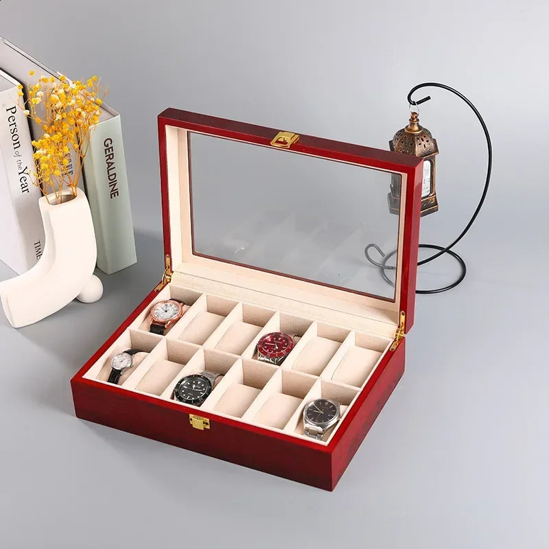 Wooden Watch Box 1/2/3/5/6/10/12 Slot Watch Gift Box Watch Storage Travel Case Organizer Men Jewellery Box Piano-bake-paint 250121
