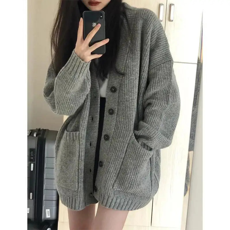 Cardigan Knitted Gray Sweater Jacket Spring and Autumn 2023 Womens Clothing French Casual Highend Top 250109Z