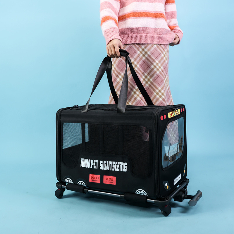 Rolling Carrier- Designed for Dogs & Cats, Breathable Mesh, Expandable Soft-Sided Carrier for Traveland Locking Zippers for Long Distance Car Travel