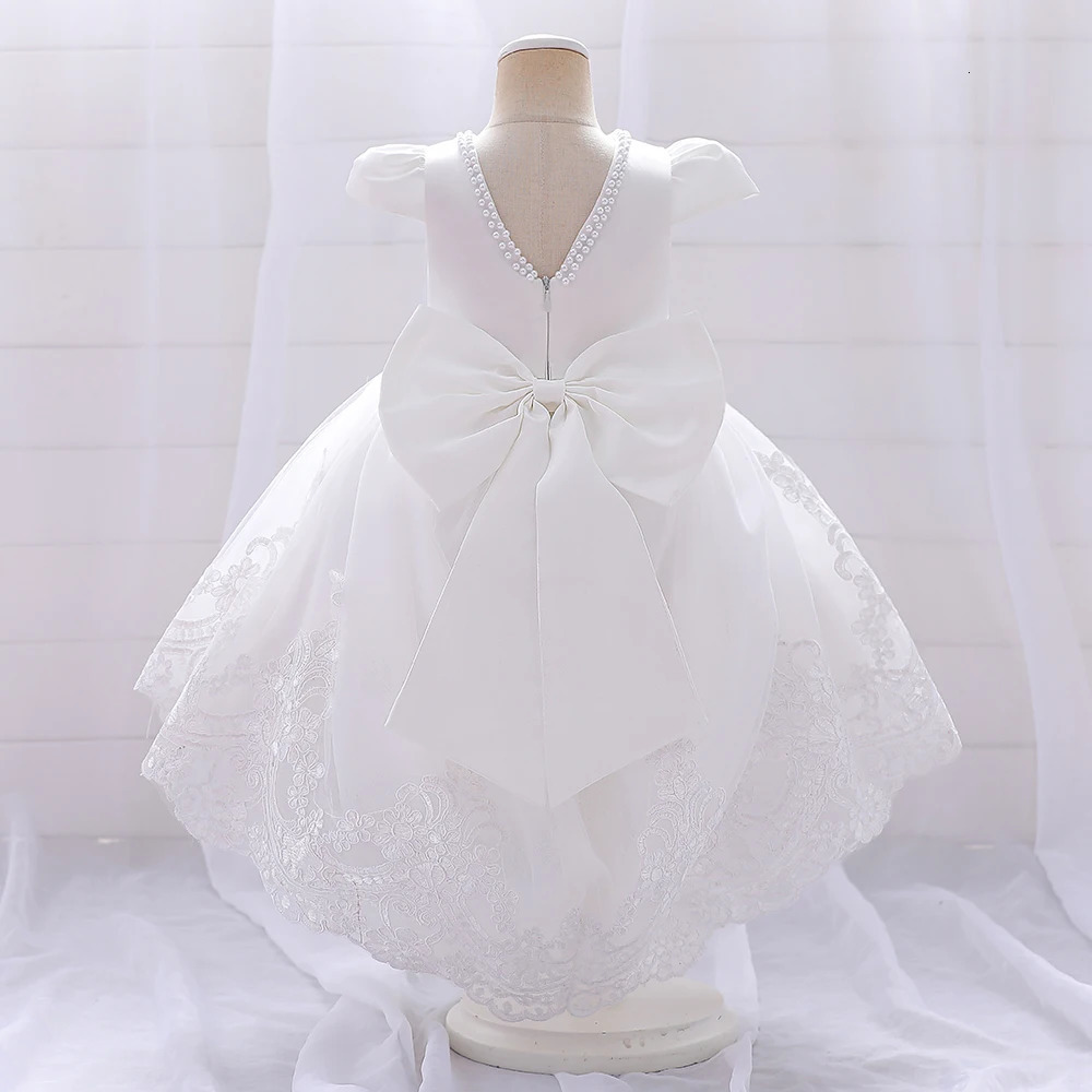 Toddler Flower Girls Dress Bow Tulle 1st Birthday Party Baptism White Baby Dresses Princess Wedding Bridemaid Prom Costume 250117