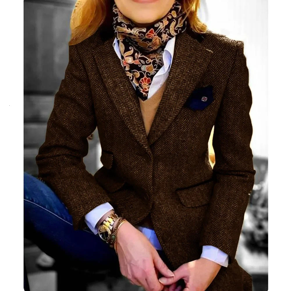 Only Jacket 1 Piece Womens Outerwears Herringbone Blazer Set Lapel Flap Pocket Suits Outerwear Singlebreasted 250114