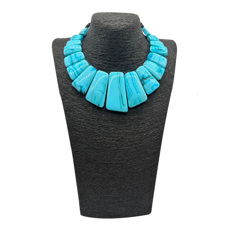 Chunky Statement Turquoise Plate Necklace Earrings Women Boho Choker Female Jewelry Party Gift 250117