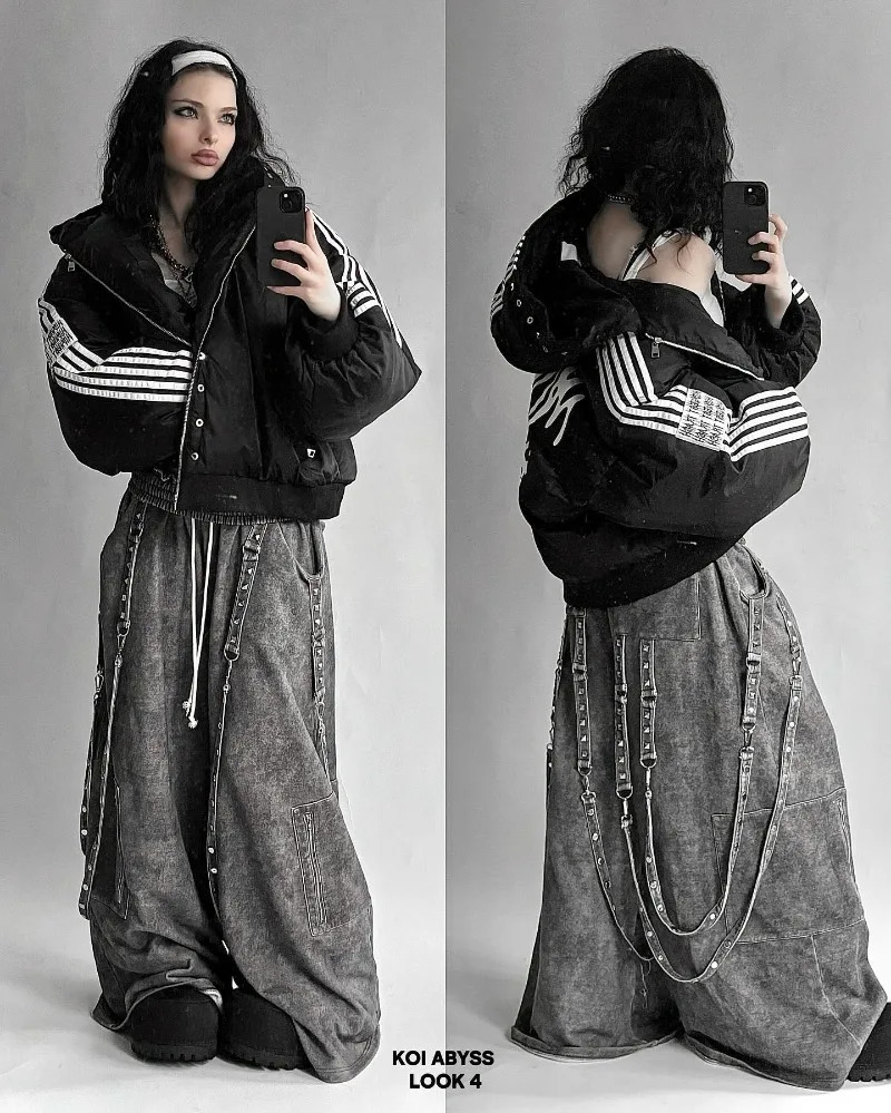 Street Personality Winter Jacket Women Warm Casual Cottonpadded Fashion Trend Harajuku Striped Loose Zipper Coat 250113Z