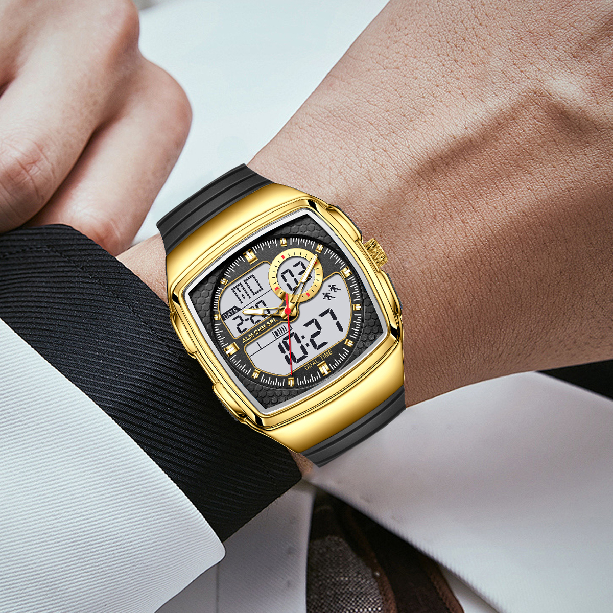 LIGE new men's dual display electronic watch multifunctional waterproof calendar night light timing code watch