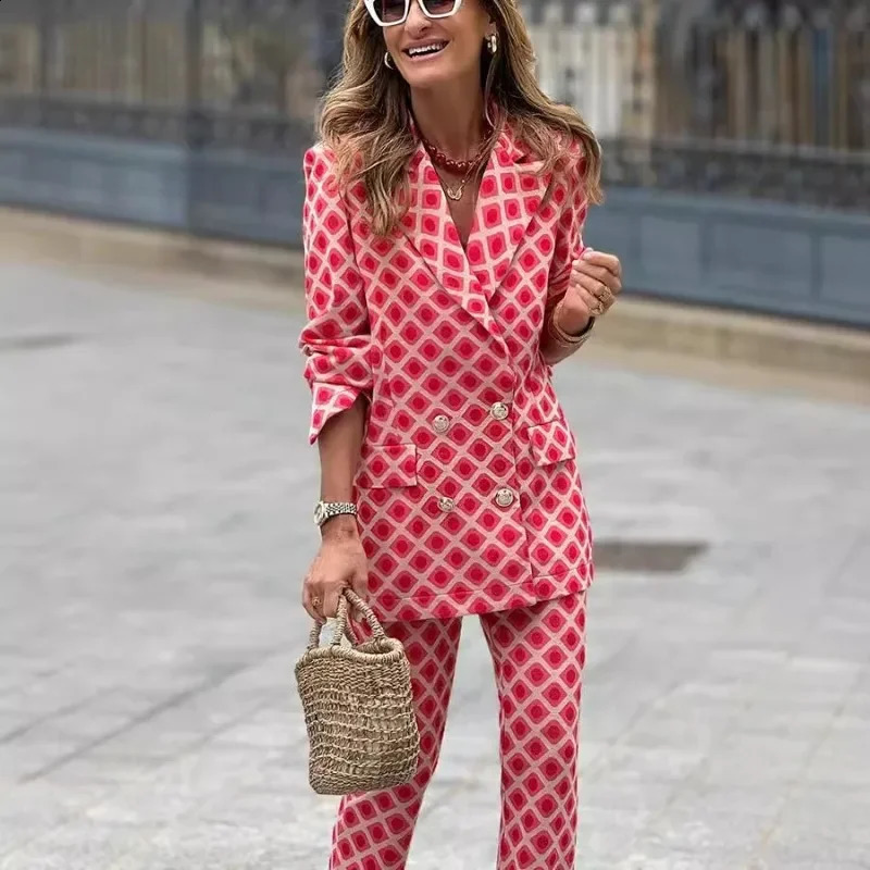 Autumn Winter Women Blazer Set Elegant Chic Fashion Office Lady Long Sleeve Button Coat Slim Pants Two Piece Suit Outfits 250120