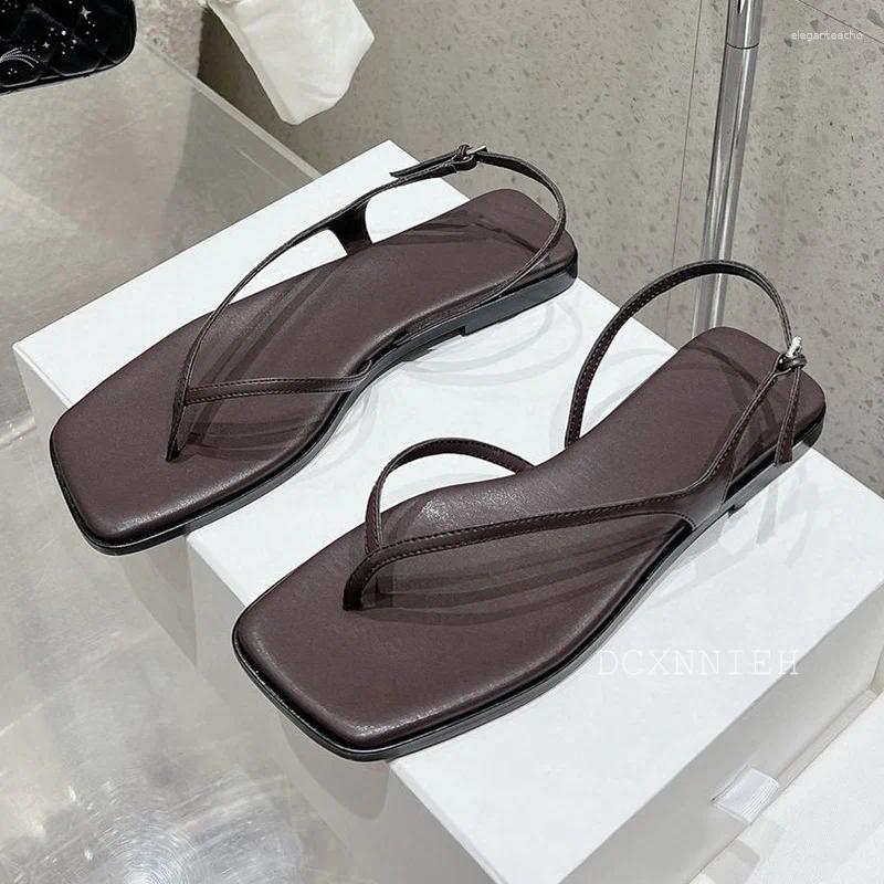 2025 S Fashion Designer Sandals Free Shipping Women Genuine Leather Square Toe Narrow Band Black Sandals Straprunway Summer Sexy Party Dress Shoes