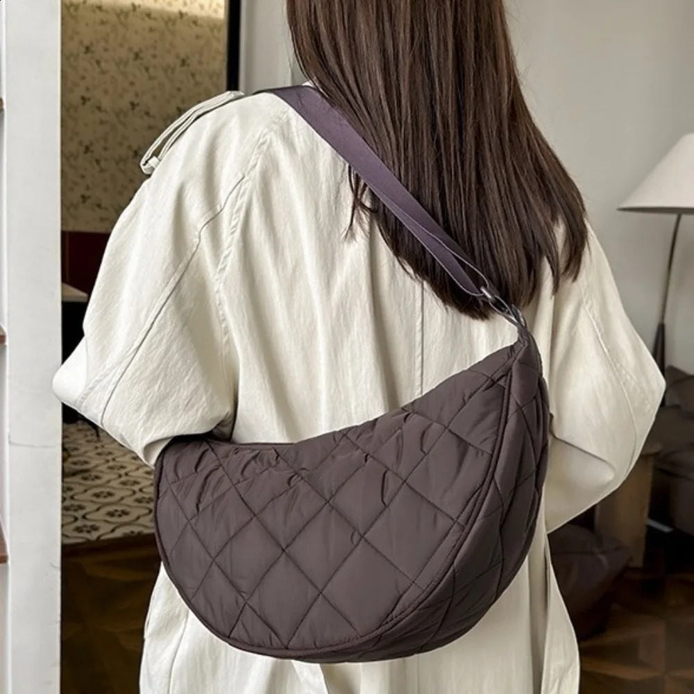 Waist Half Moon Belt Bag Solid Color Crossbody Bag Large Capacity Shoulder Bags Portable Nylon Plaid Travel Bags for Commuting 250122