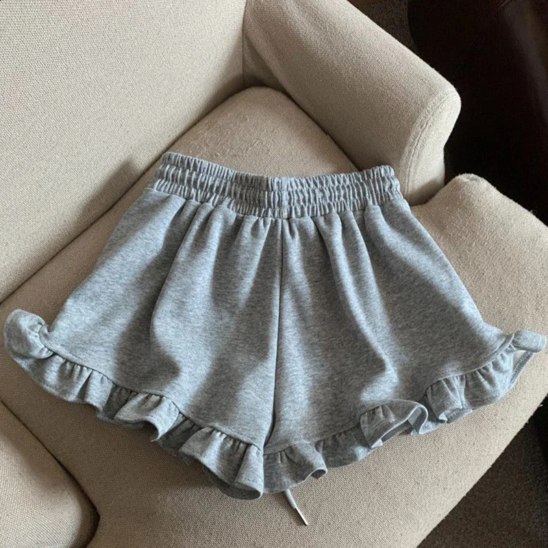 Oversized Casual Shirring Shorts Women Clothing Simplicity Ruffles Solid Color Elastic Waist Wide Leg Pants Summer Loose Pants 250122
