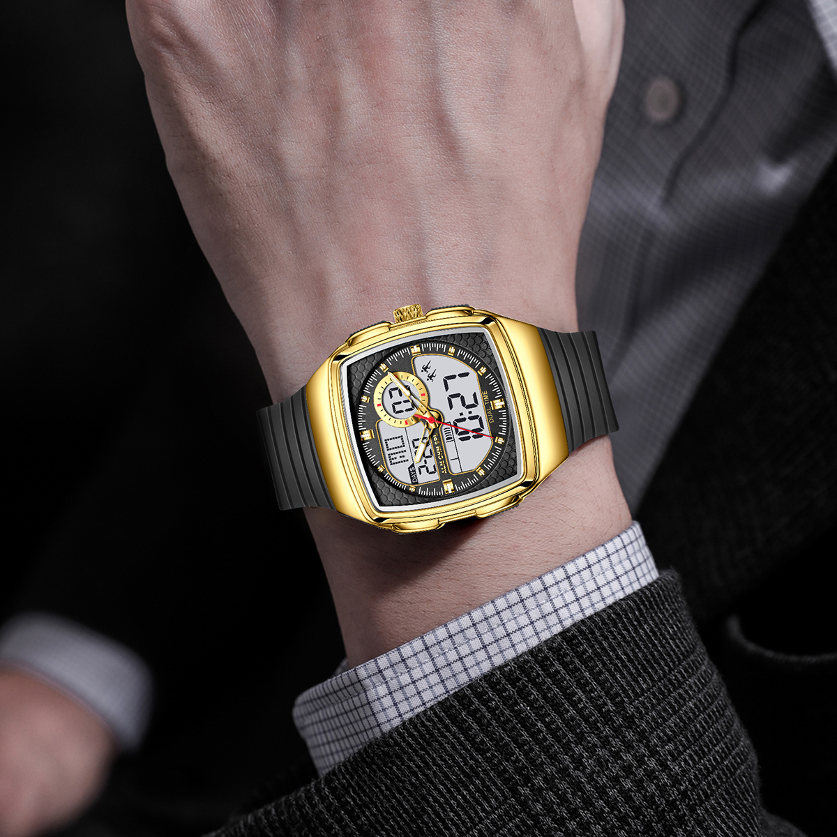 LIGE new men's dual display electronic watch multifunctional waterproof calendar night light timing code watch