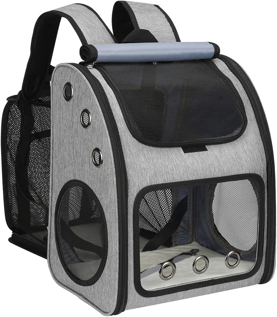 Expandable pet backpack for cats, dogs and small animals, portable pet travel carrier, super ventilated design, airline approved, perfect for travel