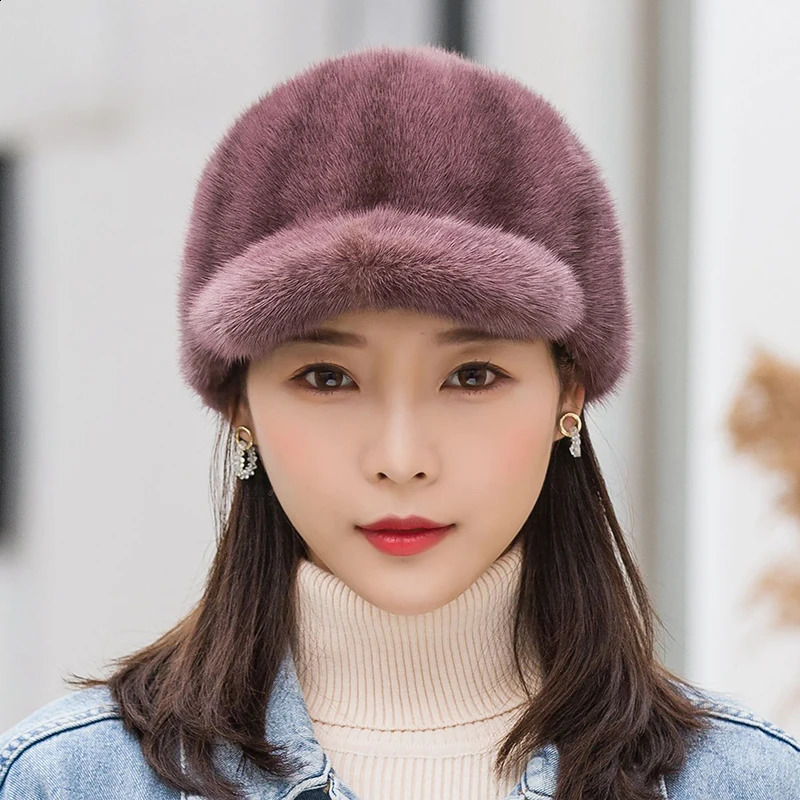 Real Mink Fur Hat Winter Women Keep Warm 100% Genuine Mink Fur Hats Natural Quality Female Fashion Mink Fur Cap Lady Outdoor Cap 250120