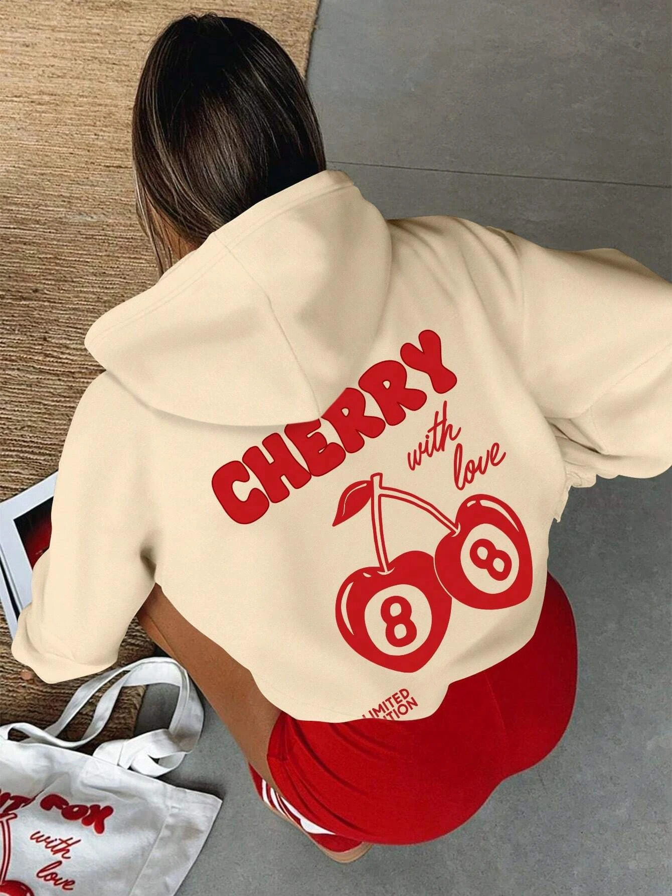 Cherry 88 Art Letter Print Hoody Autumn Fleece Hoodies Hip Hop Loose Streetwear Unisex AllMatch Fashion Woman Tops 250121