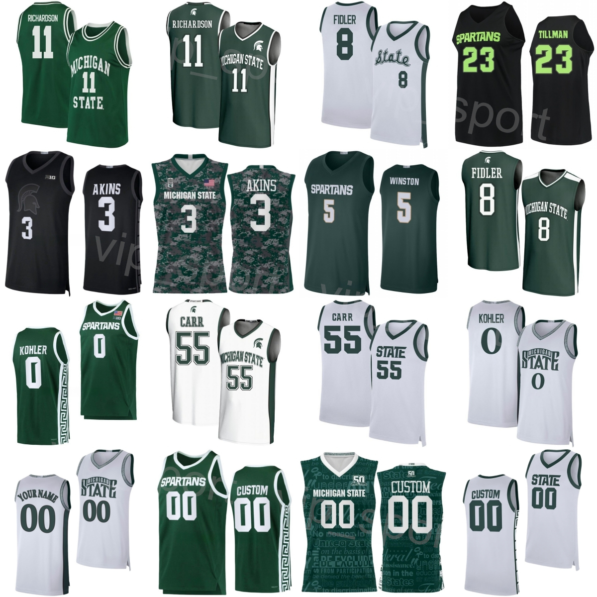 Printed College 55 Coen Carr Jerseys Basketball 20 Kids Man Women 0 Jaxon Kohler 5 Cassius Winston 23 Xavier Tillman 3 Jaden Akins Jase Richardson Frankie Fidler MSS