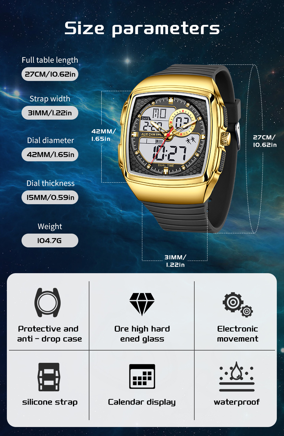 LIGE new men's dual display electronic watch multifunctional waterproof calendar night light timing code watch