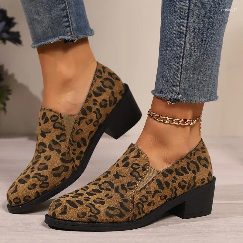 Dress Shoes Spring And Autumn Fashion Women's Loafers Large Size Casual Medium Heel Pointed Toe Leopard Print Color Slip-On zhanyishengli