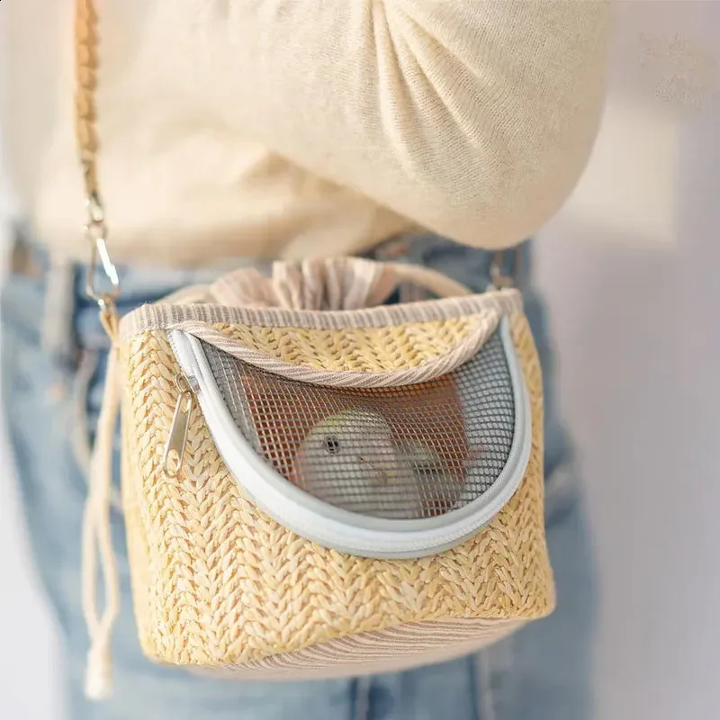 Parrot Cage Go Out with Straw Woven Peony Bird Small Pet Backpack Portable Breathable Outer Cage Bird Supplies Bird Cages 250121