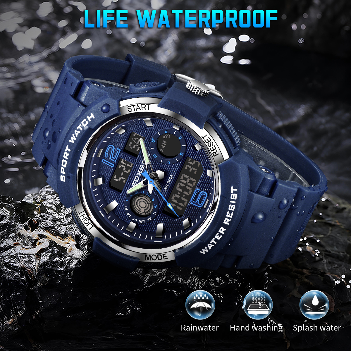 LIGE Fashion Sports Large Dial Dual Display Electronic Watch Men's Waterproof Multi functional Student Watch