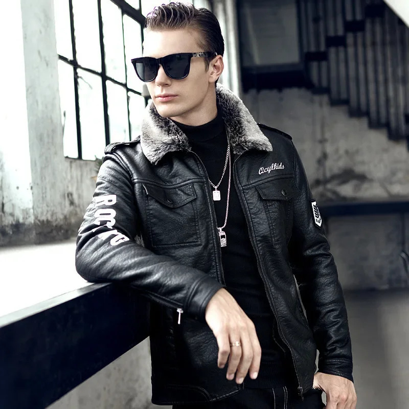 2023 Leather Coat Mens Fur Integrated PU Jacket Motorcycle Winter Thickened 250110Z