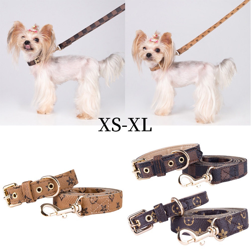 Dog Collars Leash Set Classic Presbya Designer Letters Pattern Print Leashes PU Leather Fashion Casual Adjustable Dogs Cats Neck Strap Cute Pet Collar Poodle 0124