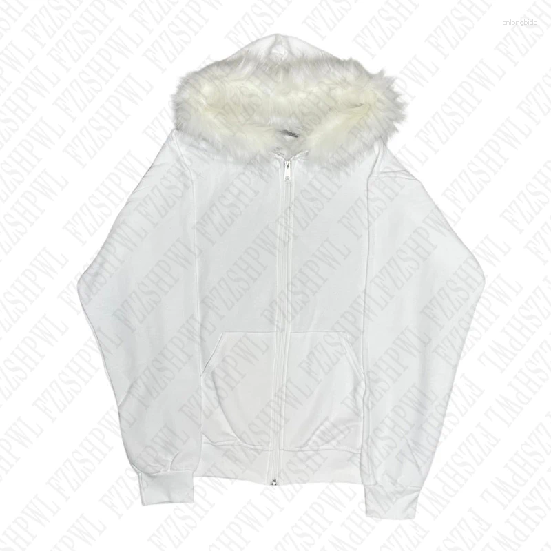 Men's Hoodies Zip Up Hoodie Solid Color Plush Coat Men Clothes Fur Collar Hip Hop Streetwear Harajuku American Style Hooded Sweatshirt