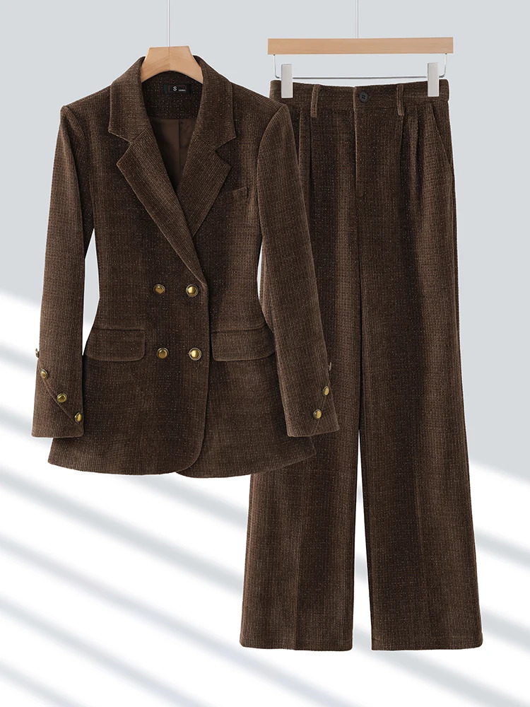 Winter Pink Coffee Black Office Ladies Pant Suit Women Female Business Work Wear Jacket Blazer and Trouser Formal 2 Piece Set 250114Z