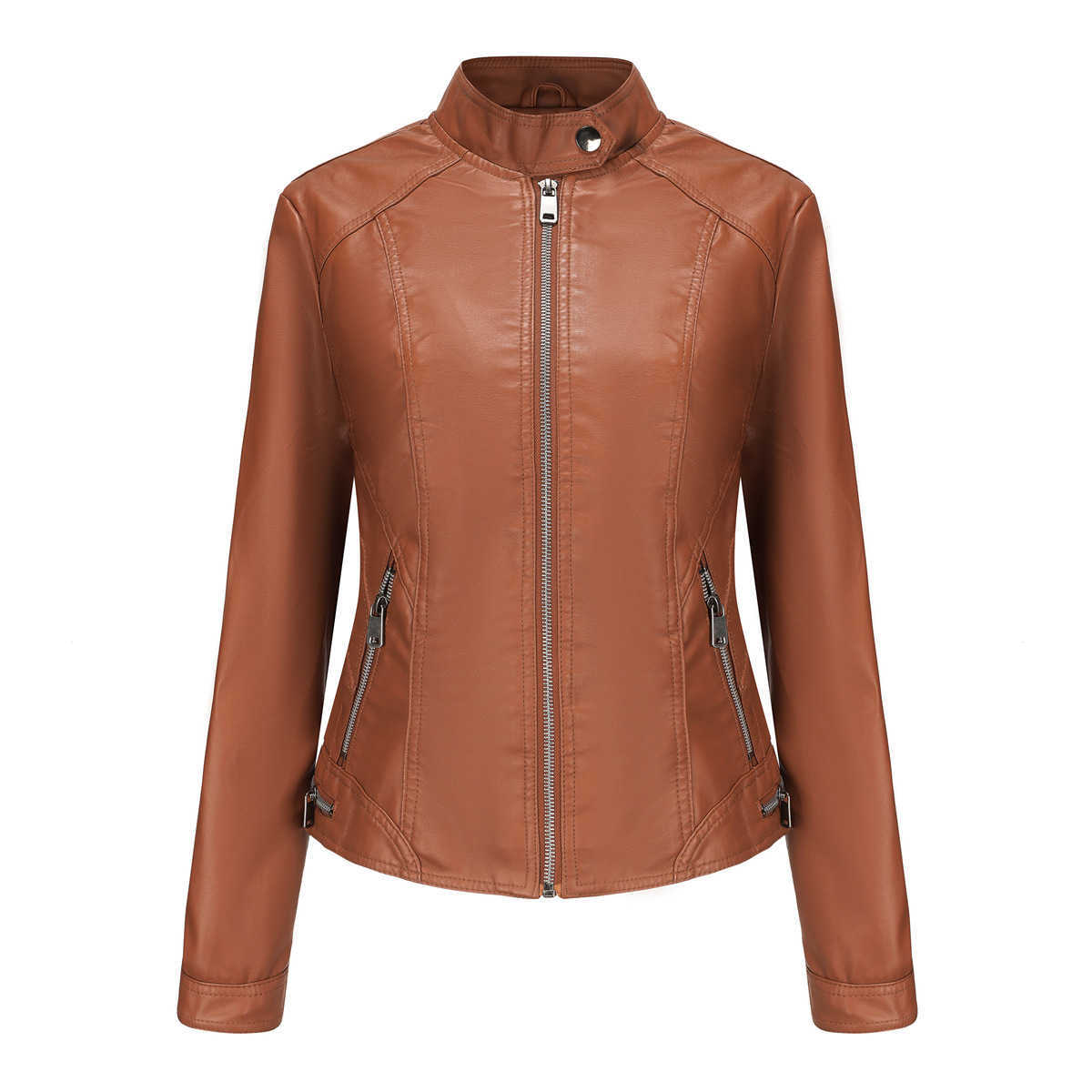 New Womens Leather Long Sleeve Spring and Autumn Thin Jacket Womens Leather Womens Jacket 241209