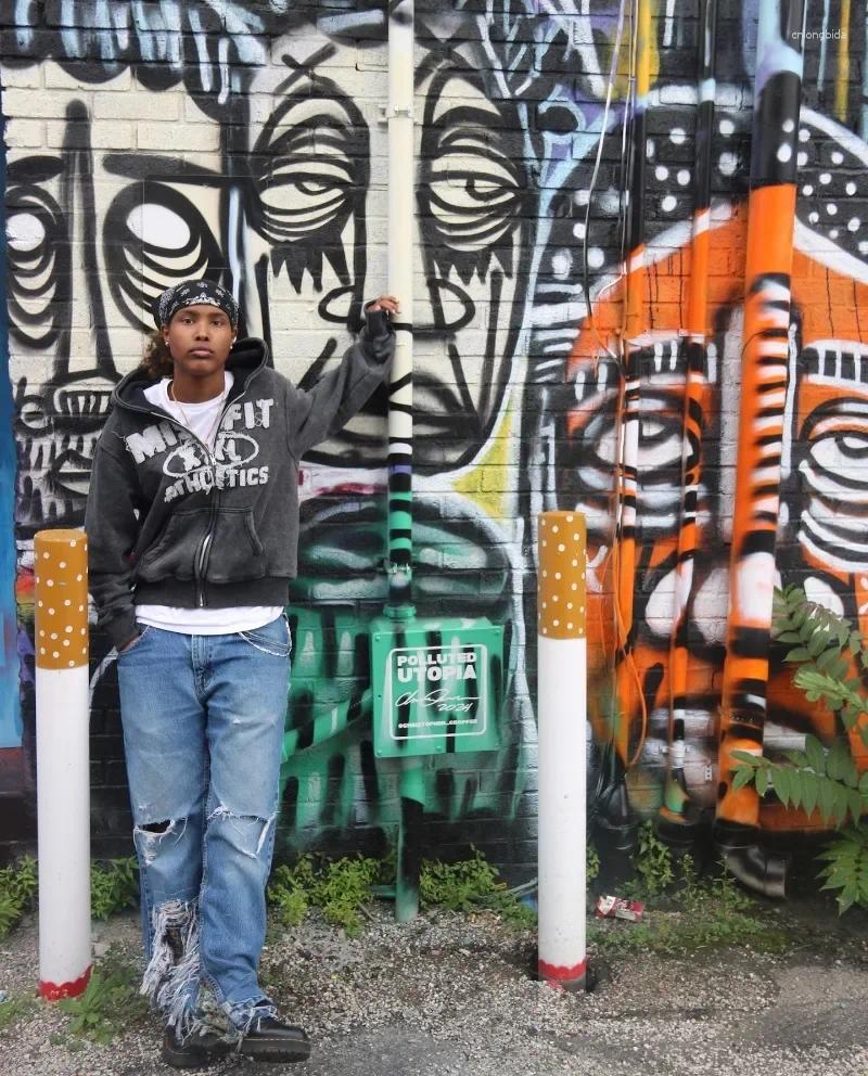 Mens Gothic Apparel Vintage Letter Patch Cardigan Zipper Sweater Cool Male Hoodies Haruku Hip Hop Leisure Sports Couple Hoodie